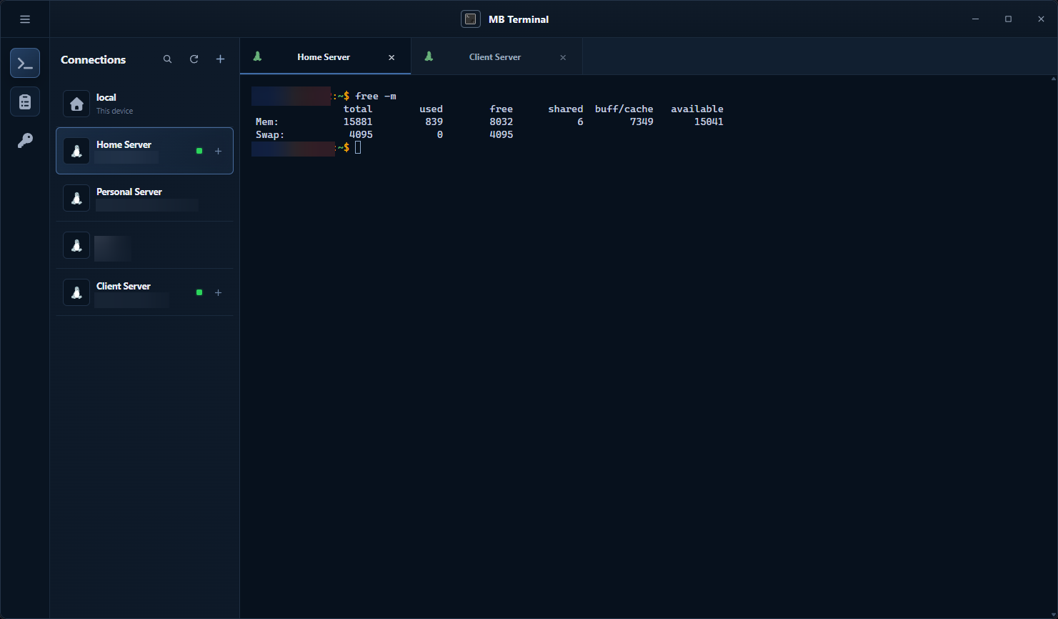 MadeBasic Terminal showing an active SSH session to a server